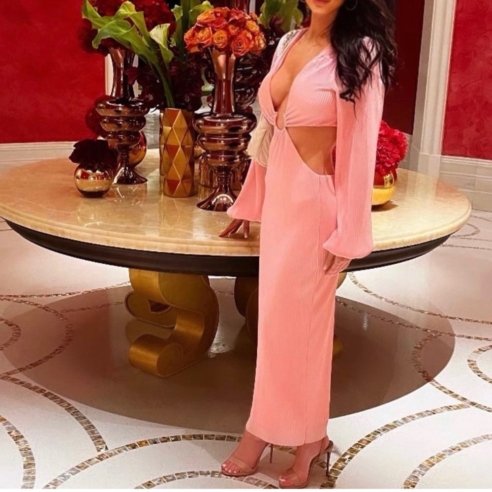 *Worn Once* Runway the Label Pink Long Sleeve Cut Out Maxi Dress. Size Small